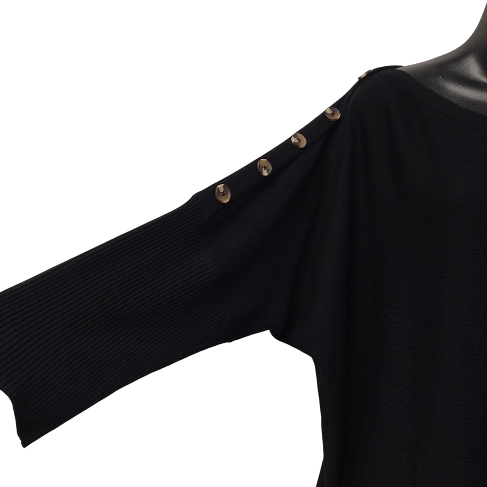 Cable & Gauge Women's Black 3/4 Sleeve Croop Neck Button Arm Sweater Size 1X - Picture 3 of 8